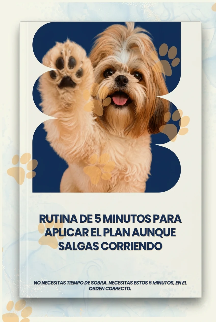 Guía abierta de rutina rápida junto a snacks caseros para perro